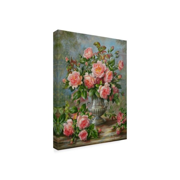 Albert Williams 'English Elegance Roses In A Silver Vase' Canvas Art,18x24